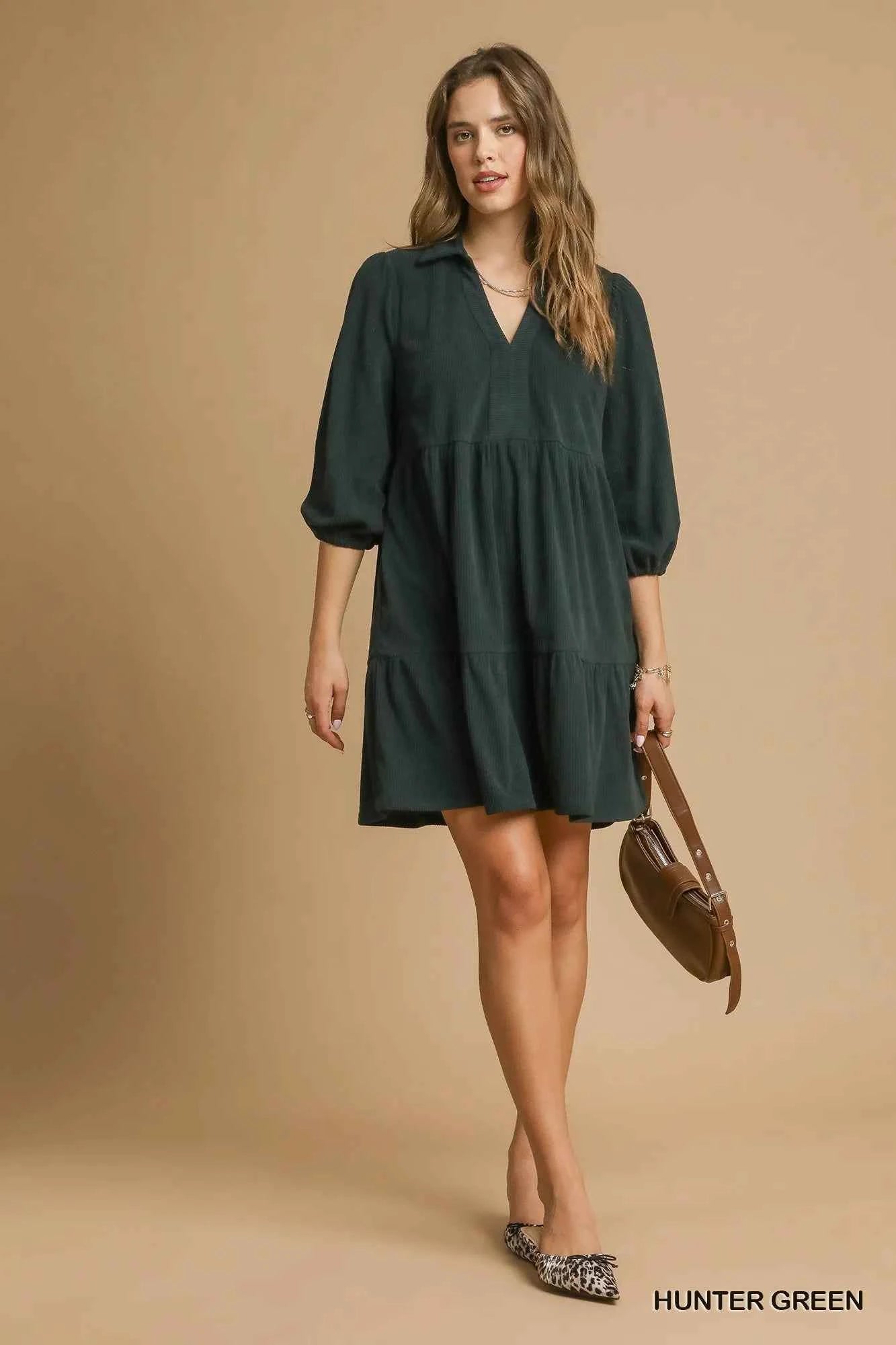 Umgee Tiered Johnny Collar Balloon Sleeve Dress HUNTER GREEN ad6d9f78-e2d1-48f9-99a7-9de60d4123aa-Max-Origin