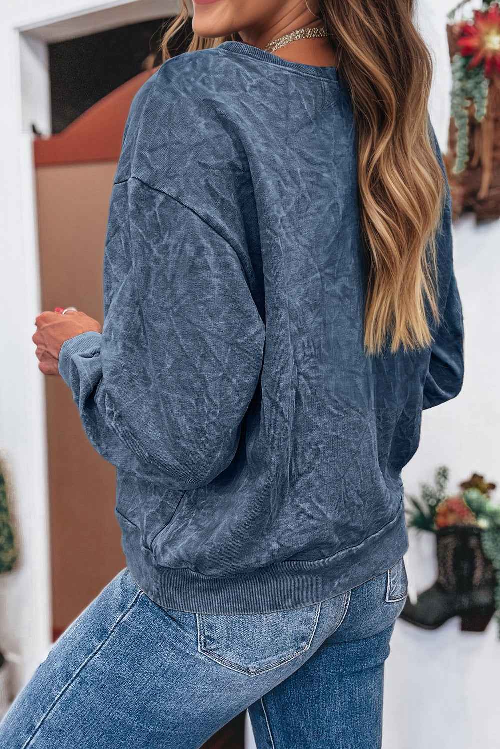Real Teal saved by grace Letter Embroidery Mineral Wash Loose Sweatshirt adf07c79dad6896a