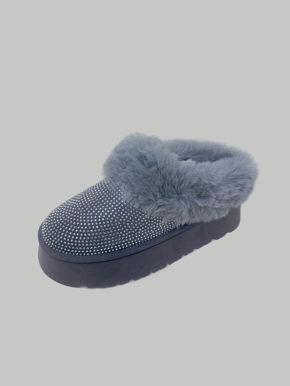 WILD DIVA Embellished Faux Fur Platform Booties Gray ae7bc83b-b2ca-4d4a-a761-2bcce34eb76e-Max