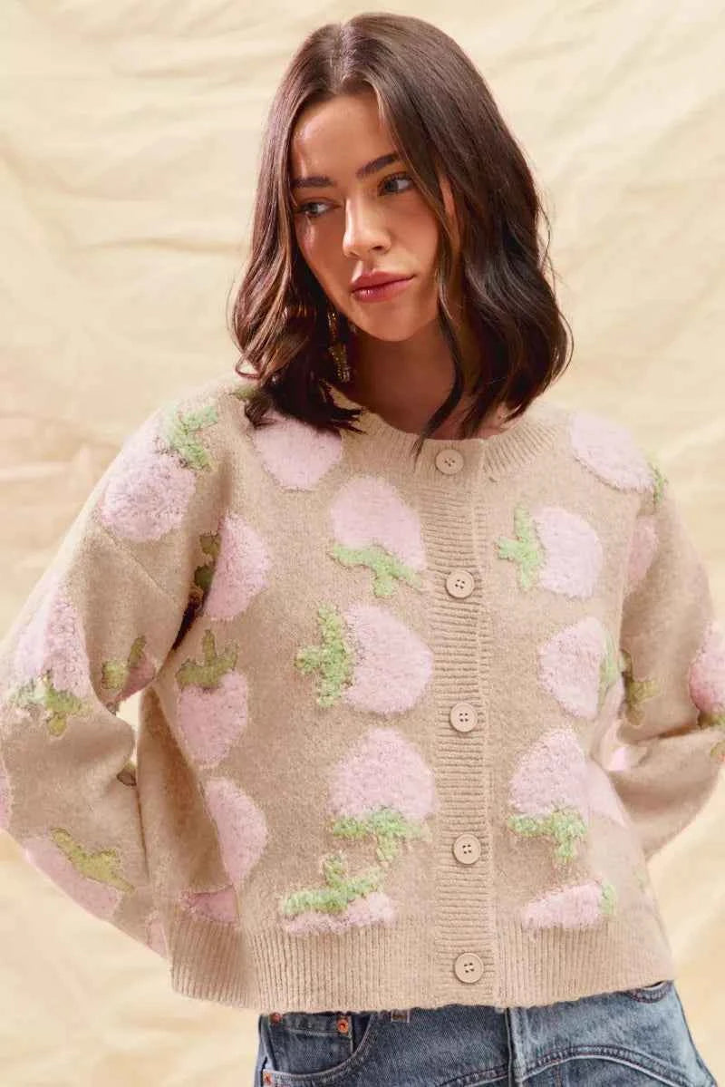 SO ME Strawberry Fruit All Over Button Sweater Cardigan OATMEAL afa37638f15b458b8477b2f362112cb4-Max-Origin