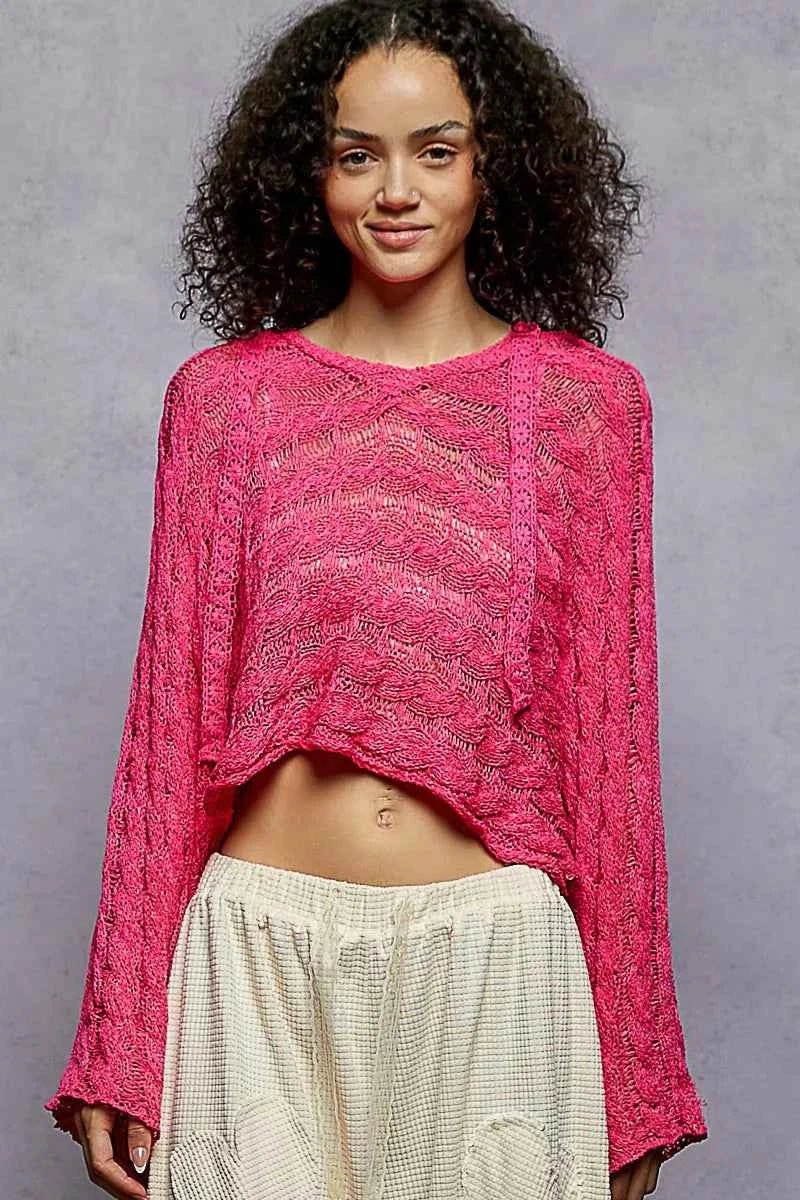 POL Cropped Hooded Knit Top with Full Sleeves HOT PINK afe288da-8d6e-4279-9c5a-1c0fe64b3908-Max-Origin
