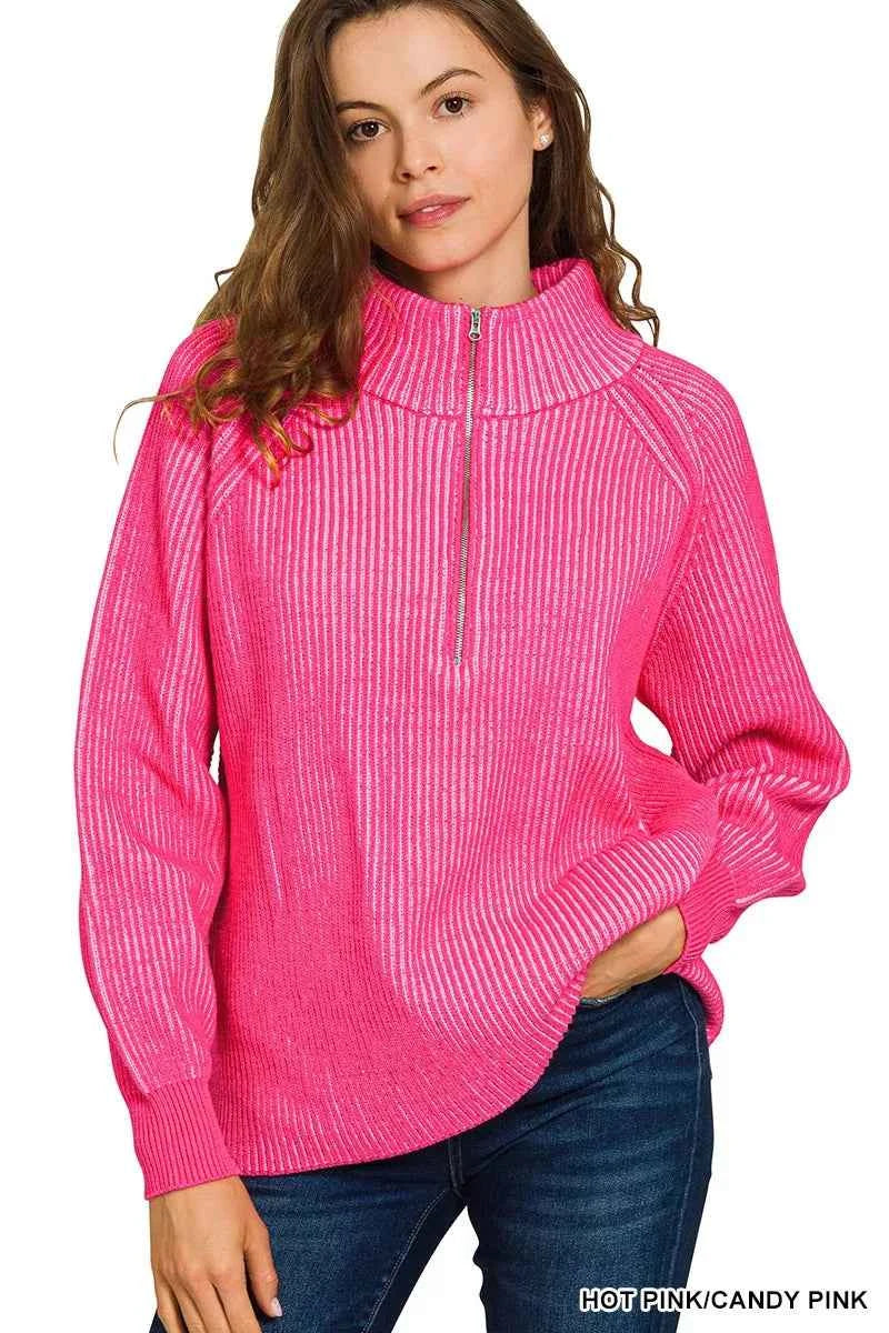 Zenana Ribbed Two Tone Half Zip Sweater b0ef78cea99c46bdbe55f8cd6d002bb2-Max-Origin