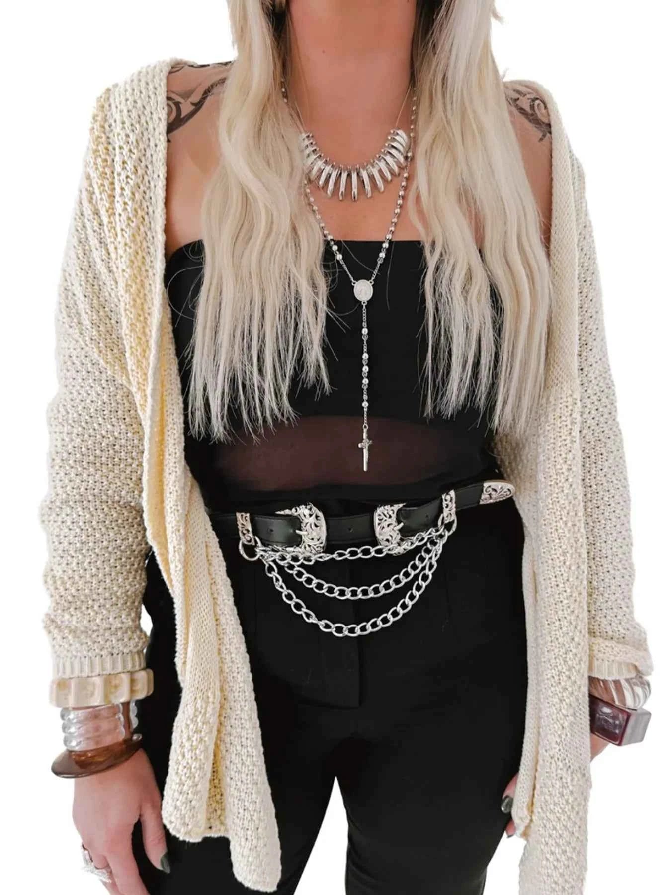 Oversized Knit Cardigan with Open Front Design b28934d8-bf68-42bf-9d14-29c41064bff1-Max-Origin