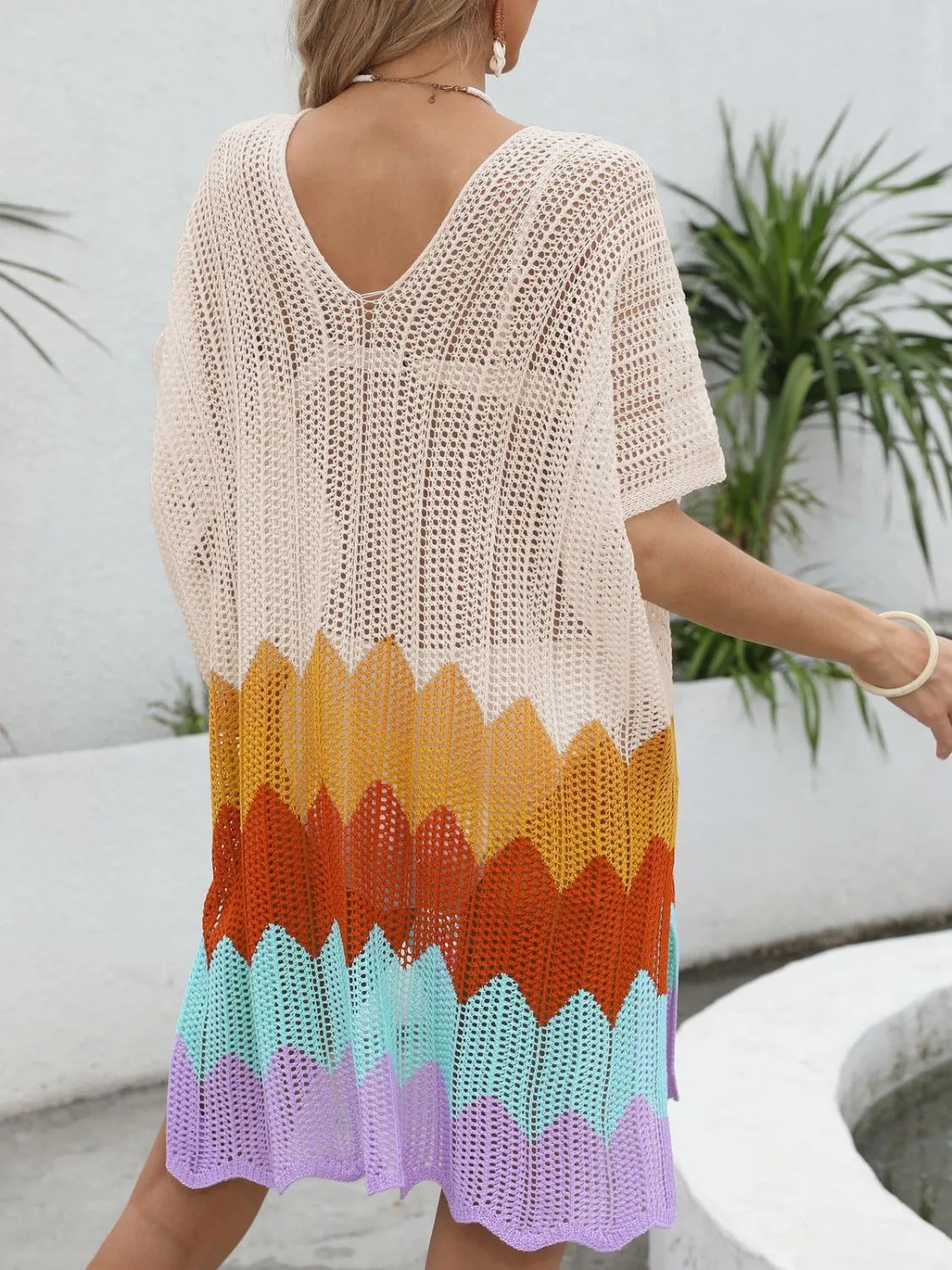 Openwork V-Neck Half Sleeve Cover-Up b29cc7f3-979e-412c-a2e7-76ca43b37b6c-Max-Origin