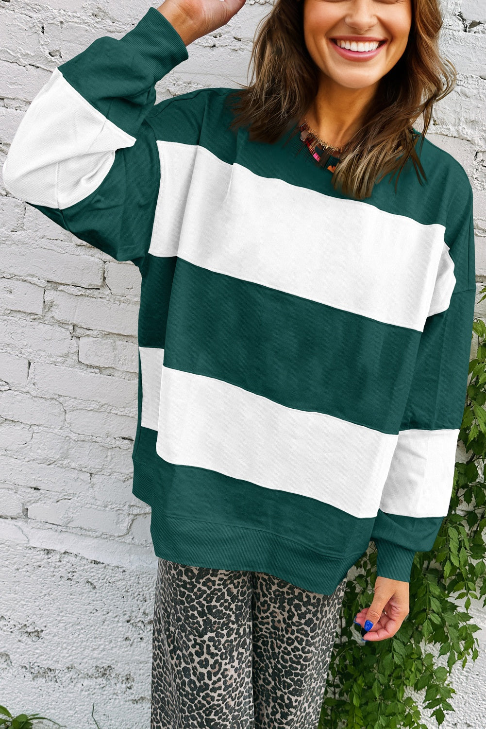Evergreen Colorblock Drop Shoulder Baggy Sweatshirt b2b17ee5d2c37e2d