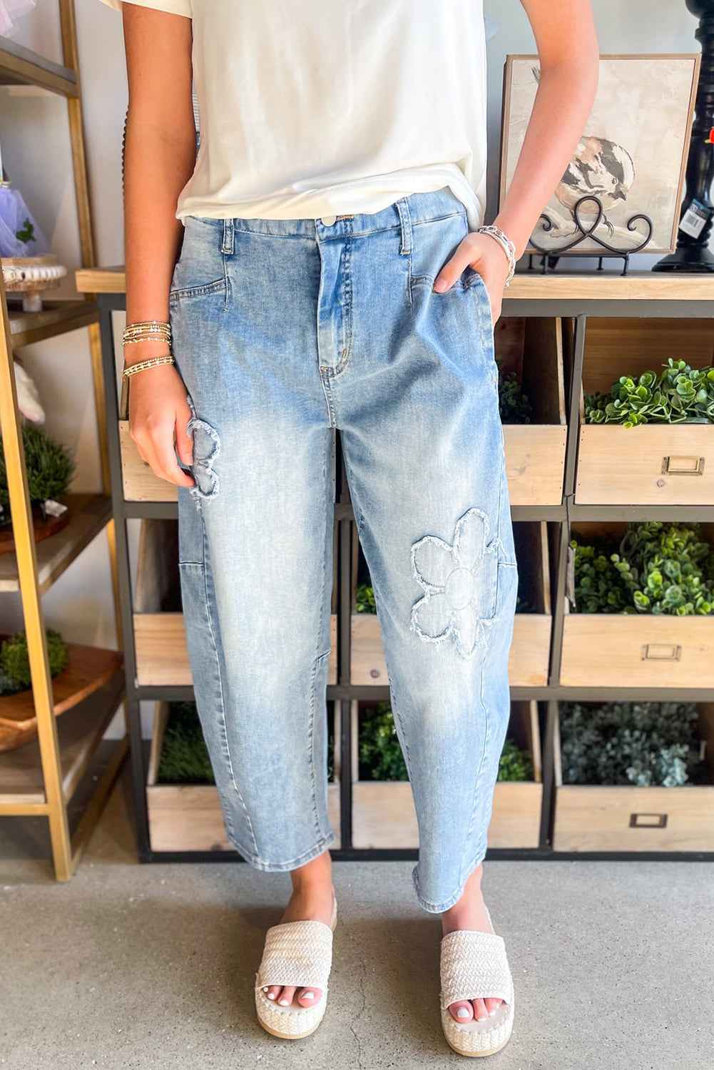 Beau Blue Light Wash Floral Pocketed High Waist Jeans Beau Blue 72%Cotton+26%Polyester+2%Elastane b4268939dcc0f0b0