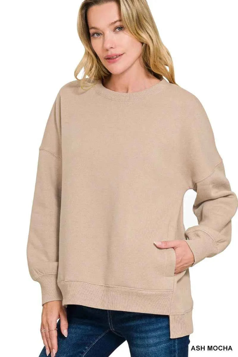 Zenana Full Size Fleece Hi-low Boyfriend Sweatshirts with Pockets Plus Size