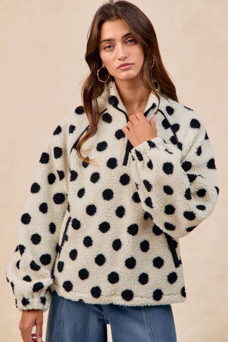 BiBi Polka Dot Sherpa Half Zip Up Top with Side Pocket b4aabf29-fffb-4f42-8495-f4d4d8c1cedb-Max-Origin