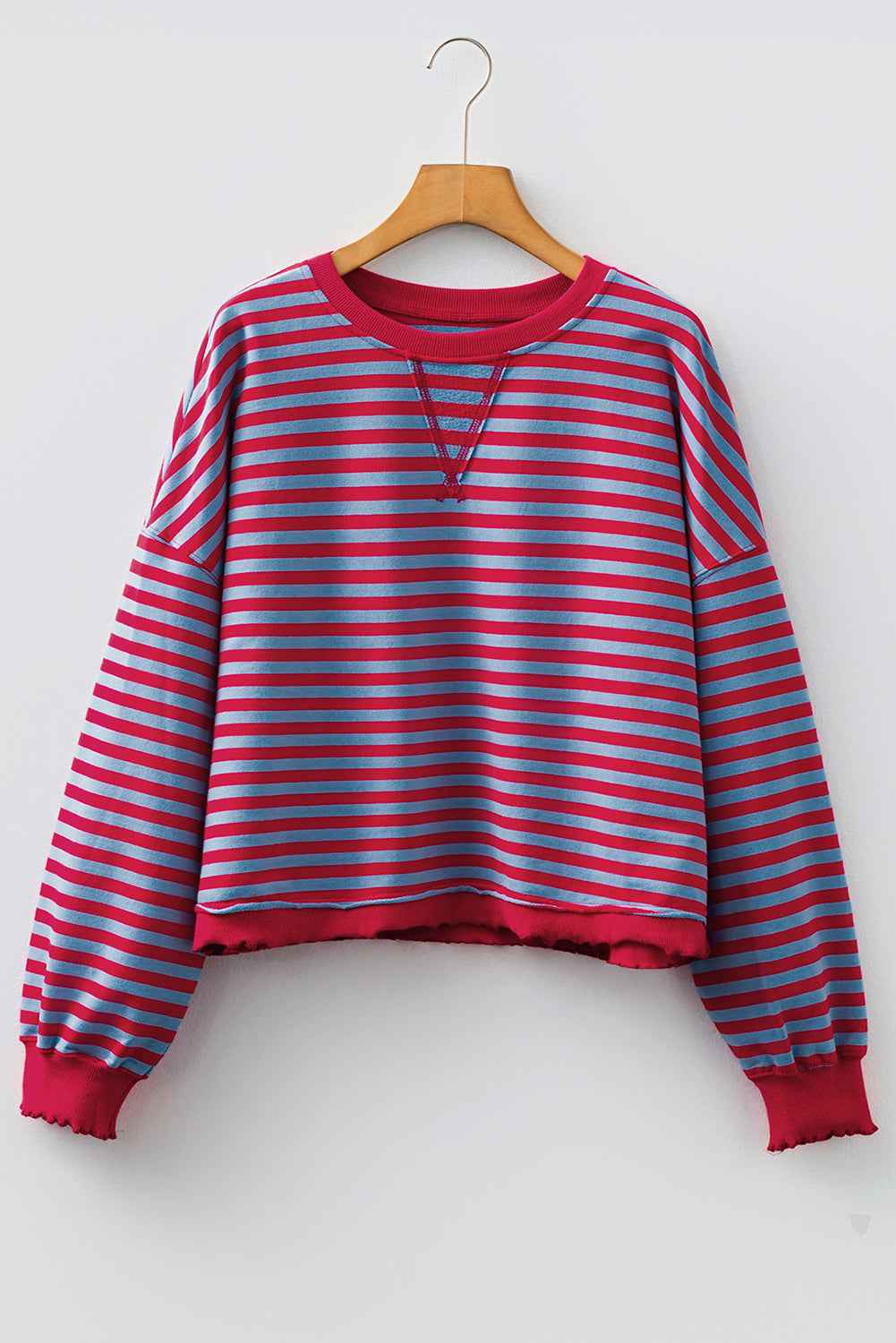 Red Stripe Exposed Seam Contrast Ribbed Trim Oversize Sweatshirt
