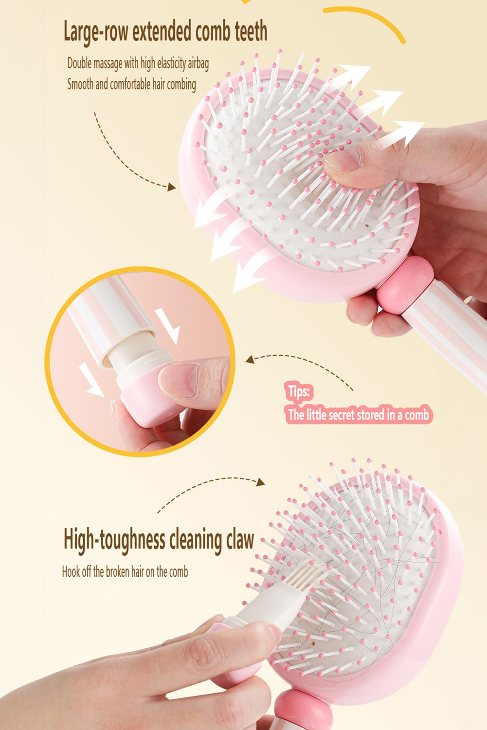Pink 2 in 1 Round Spherical Air Cushion Detangle Comb Pink ONE SIZE ABS b4e04b0b1a5f7cdd