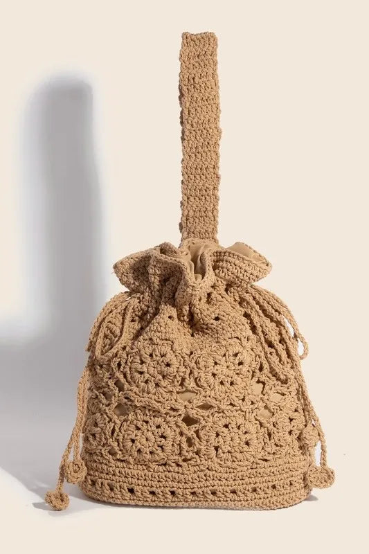 Fame Intricate Braided Single Strap Drawstring Bag Camel One Size b5422109-5cdf-4f36-a0f6-f703a6c7c878-Max