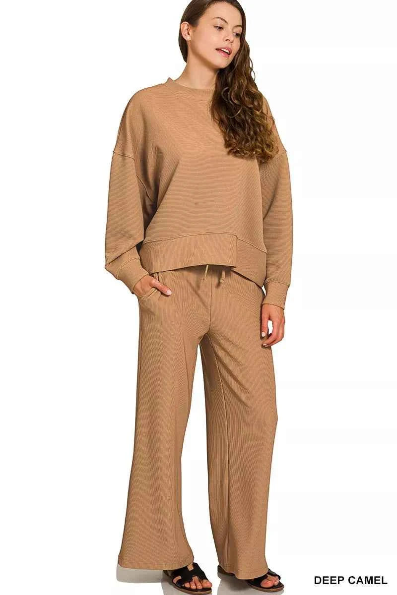 Zenana Ribbed Round Neck Pullover and Drawstring Pants Set DEEP CAMEL b582f98e4a564a65b06ac6b011fd3d4f-Max-Origin