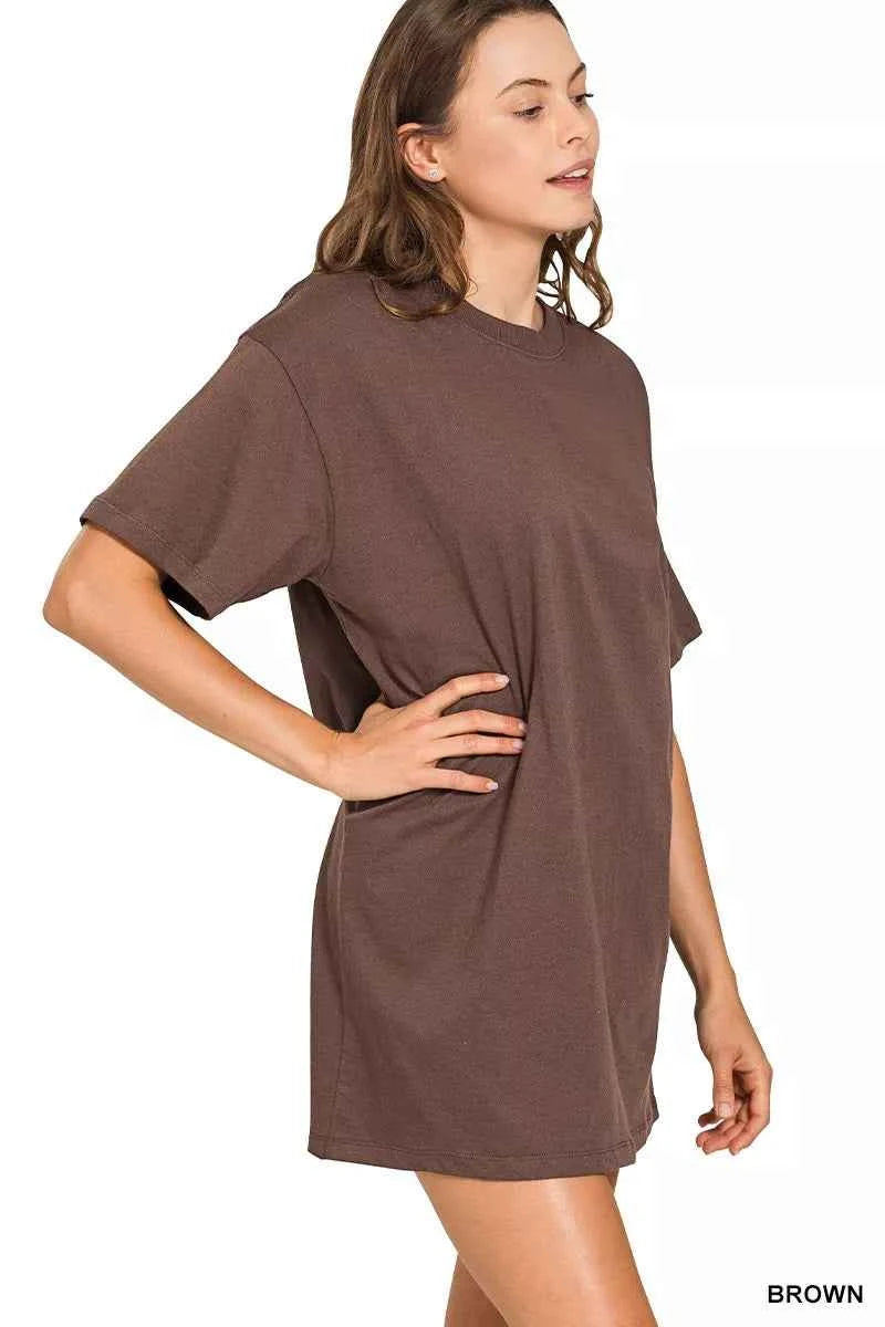 Zenana Short Sleeve Mini Tee Dress BROWN b5f233f5db5e4f86870a03c95aa15d74-Max-Origin