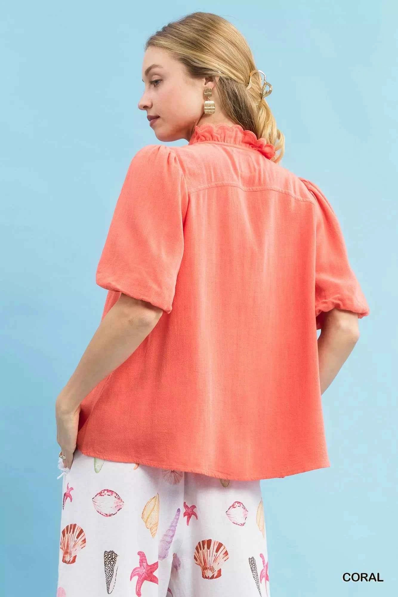 Umgee Linen Scallop Trim V-Neck Blouse b5f4bb9f-5ae4-4760-b427-dbb7ef026fd8-Max-Origin
