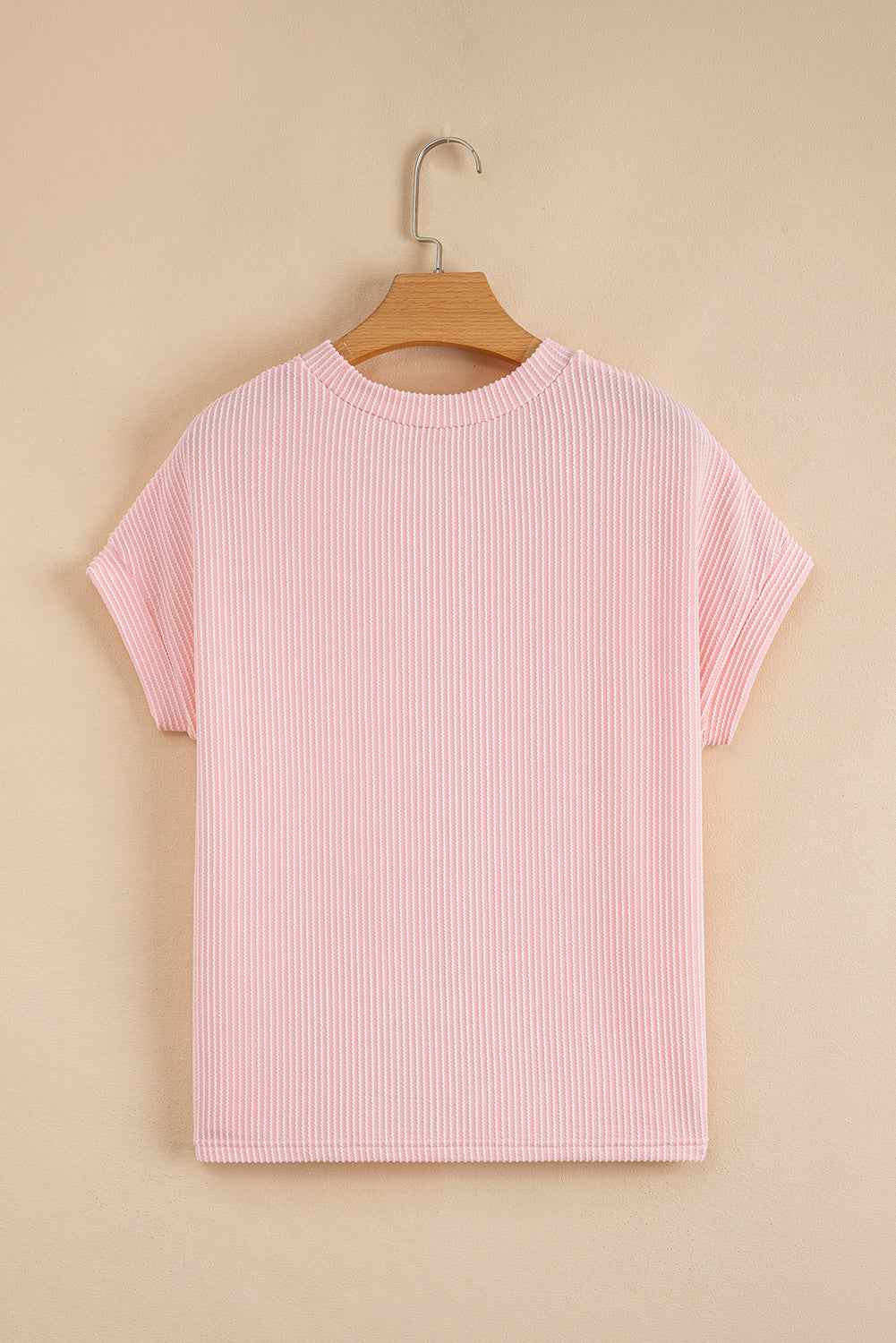 Pink Corded Colorblock Pocket Crew Neck T Shirt b697fb6efcece00e