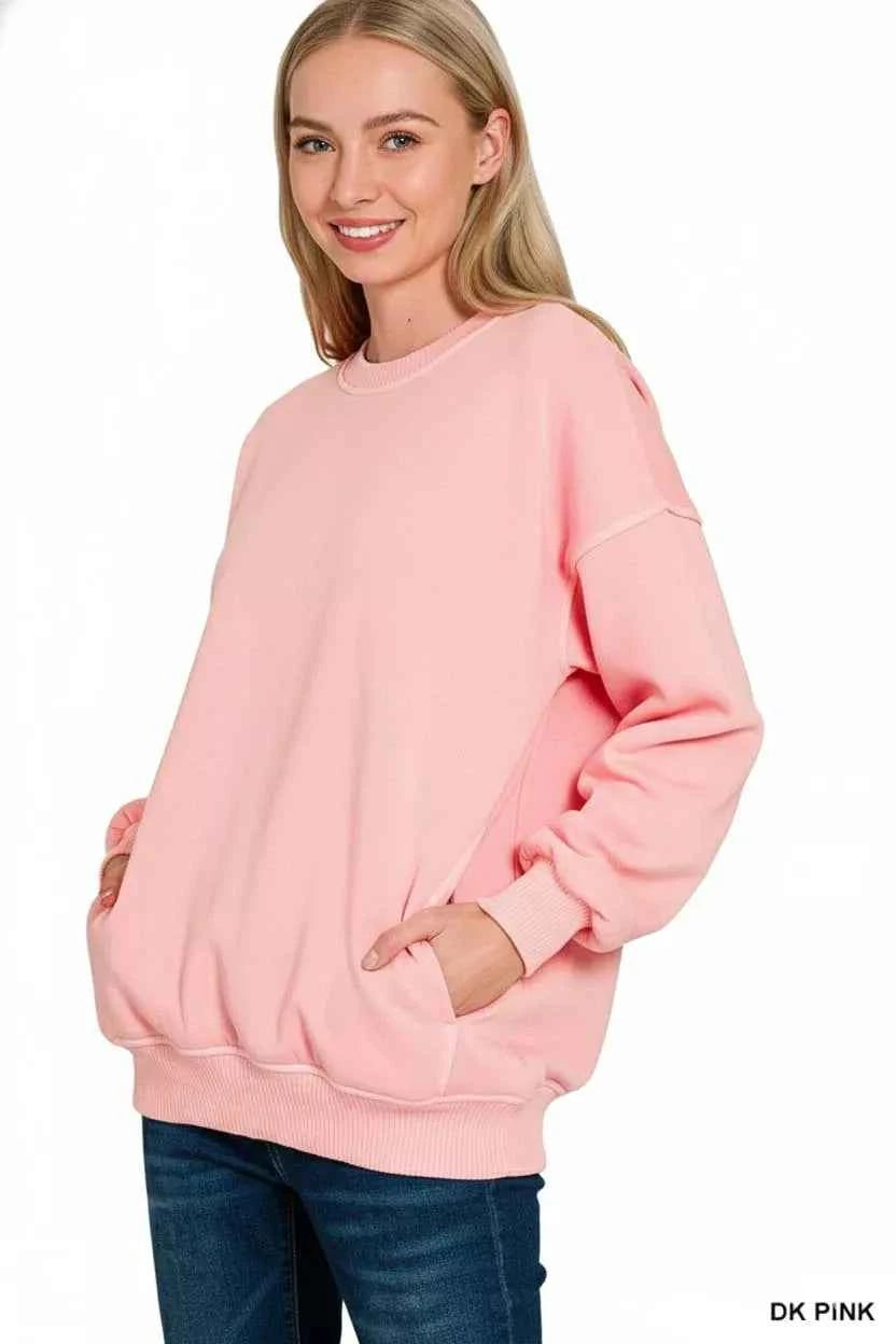 Zenana Pigment Dye Fleece Oversized Sweatshirt