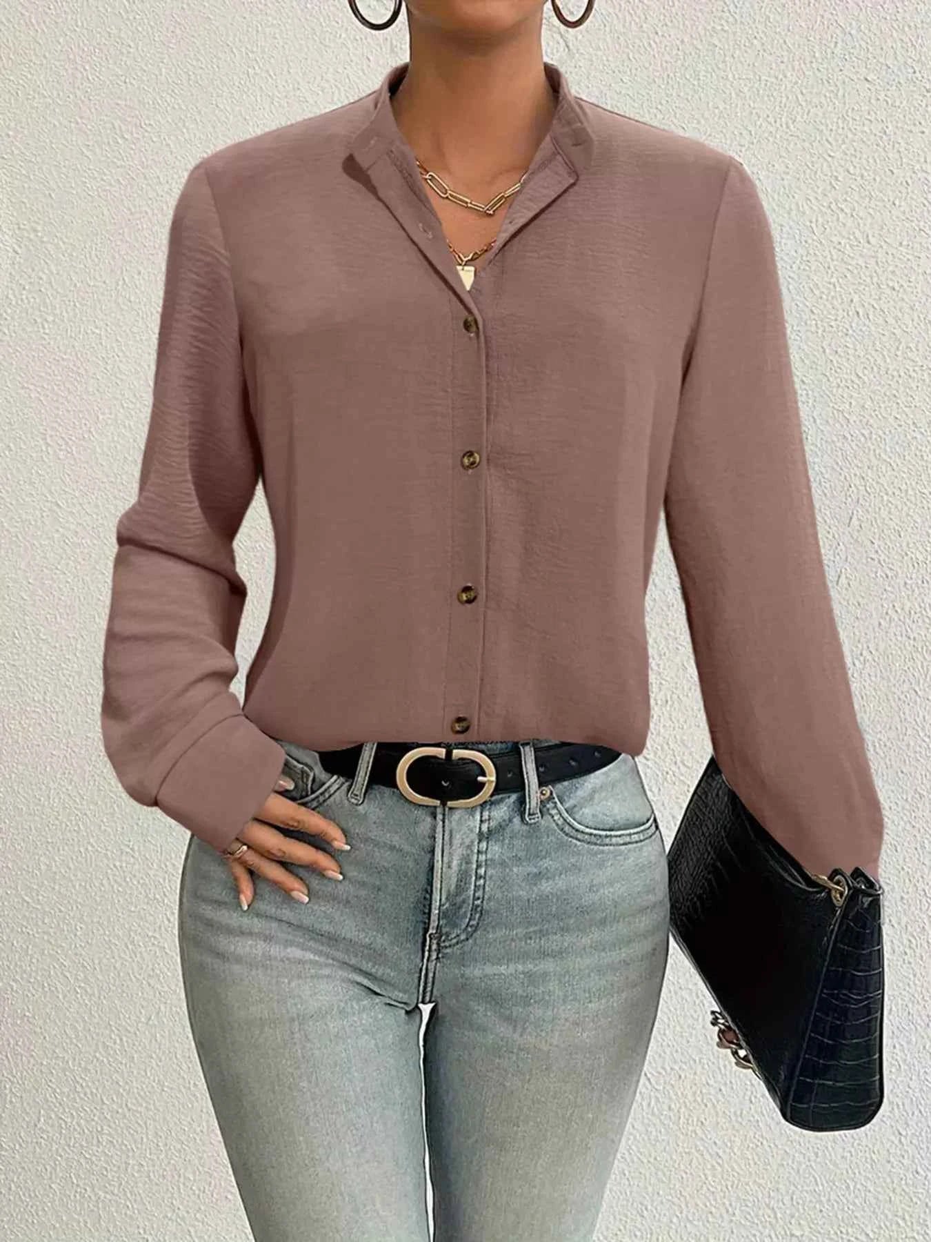 Slit Back Long Sleeve Shirt Taupe b87ffb43-e767-46c8-bd9a-f031082f74f7-Max-Origin