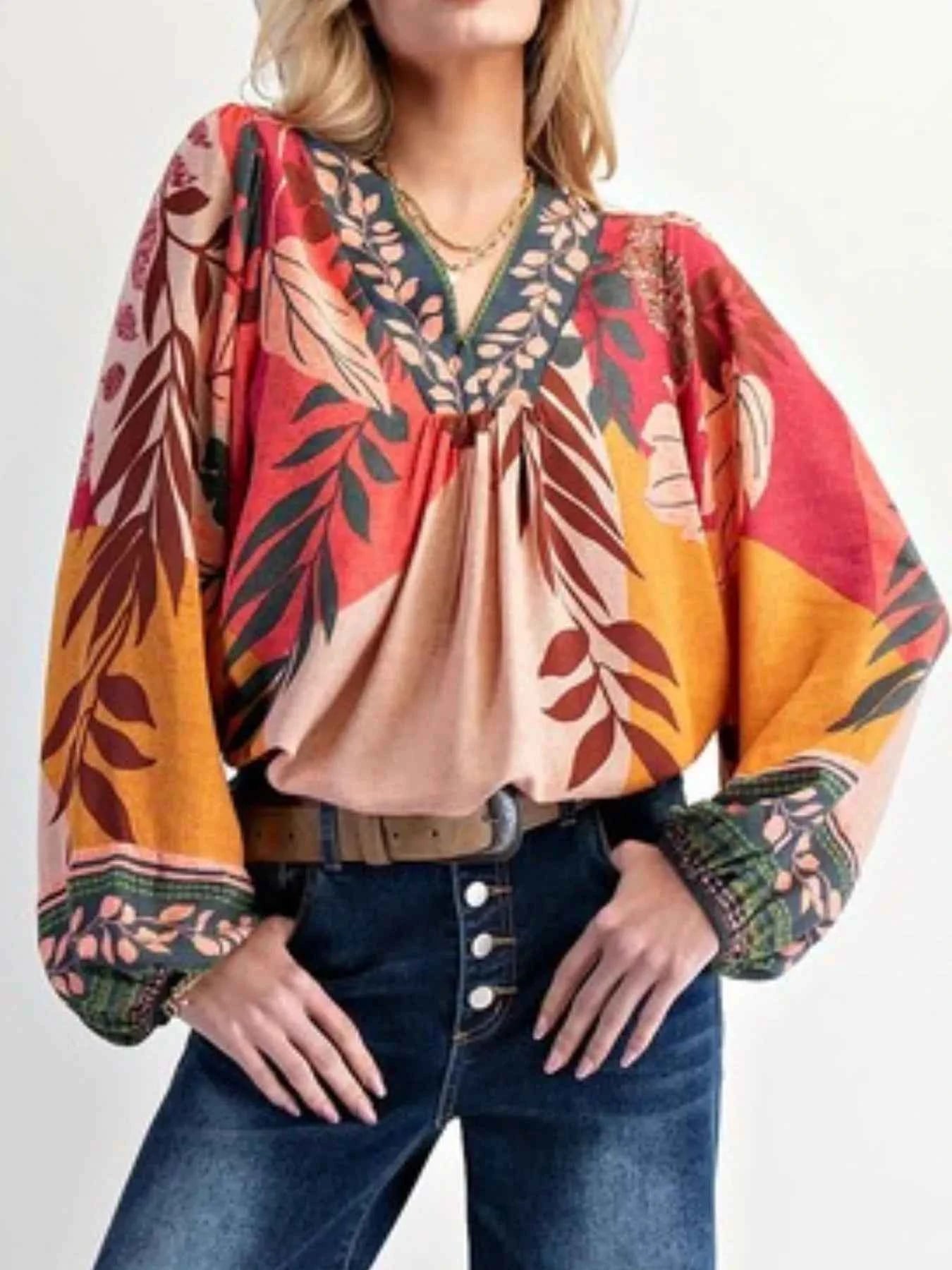 Tropical Print Balloon Sleeve Blouse b9905679-99a9-4085-9d0c-4c4a6e7e7494-Max-Origin