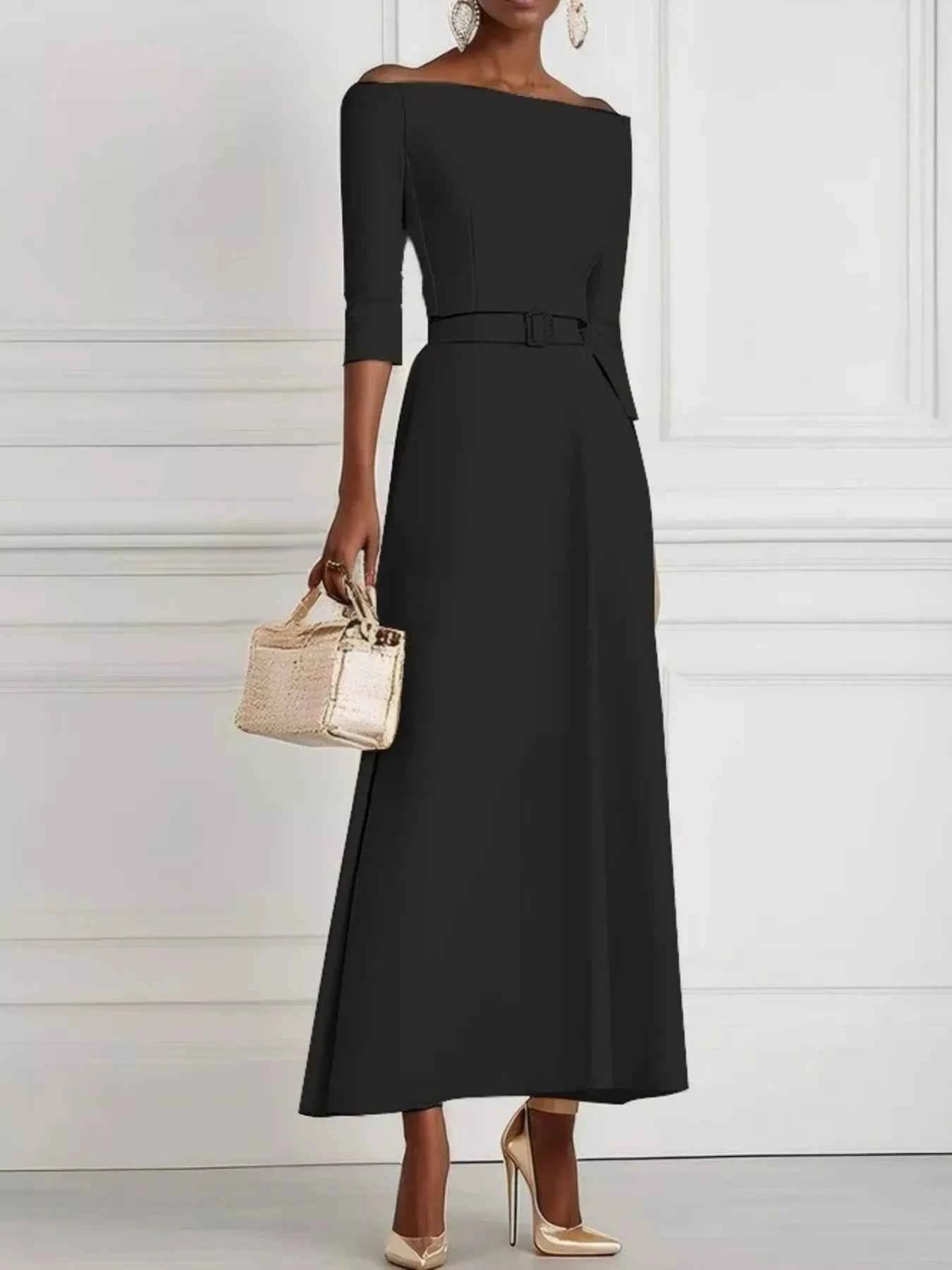 Elegant Off-Shoulder Belted Maxi Dress Black b997a846207f40d1ae2fc3bbd329dc57-Max-Origin