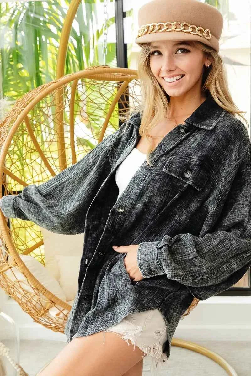 BiBi Vintage Washed Wrinkle Gauze Shacket BLACK CHARCOAL ba378a02b9624e959e3adf3c1f63cb7a-Max-Origin