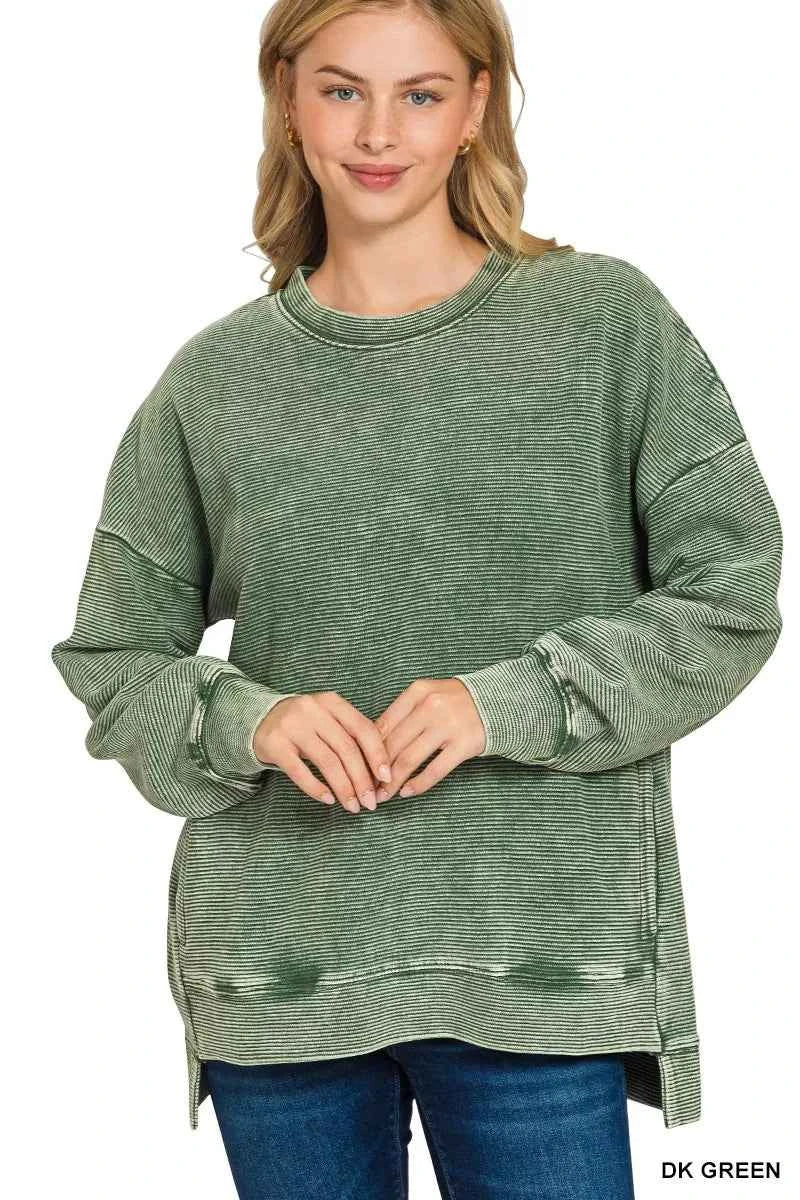 Zenana Full Size Acid Washed Double Ribbed Hi-low Sweatshirt Plus Size DK GREEN bc240c28d50c4b8999c7ed9c8e6cceb7-Max-Origin