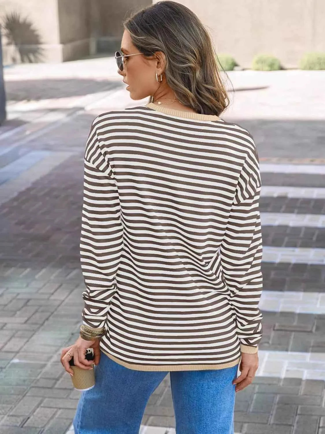 Striped Long Sleeve Sweater with Contrast Ribbed Trim bddf7150-835f-42aa-95cf-3dd7d961762b-Max-Origin