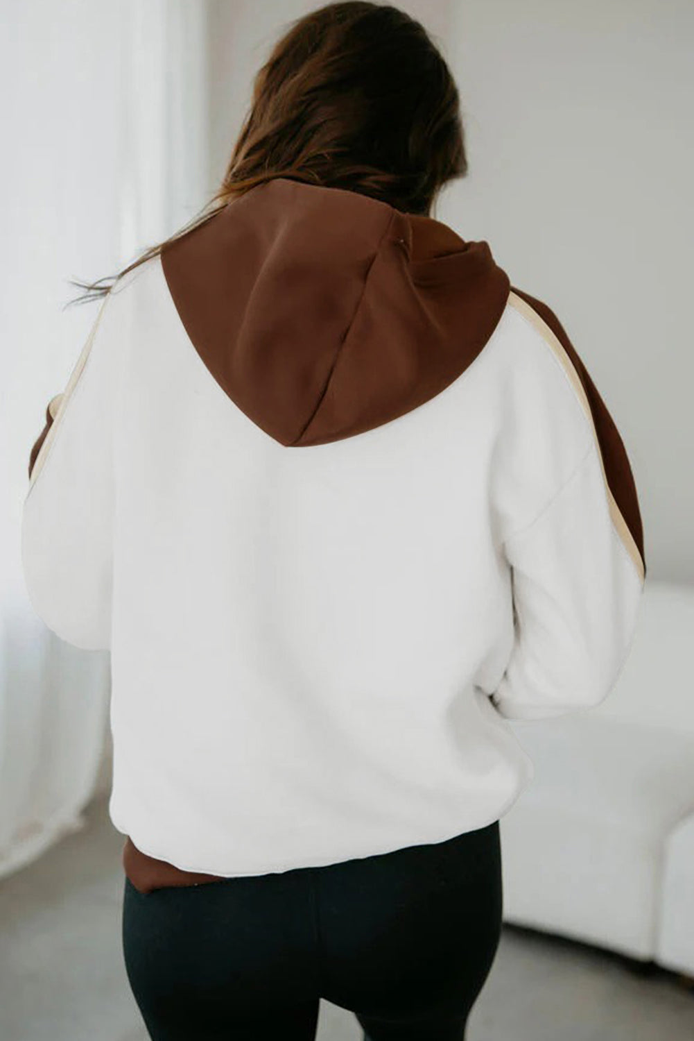 Coffee Colorblock Kangaroo Pocket Long Sleeve Hoodie bea1a28eab3a4fe0