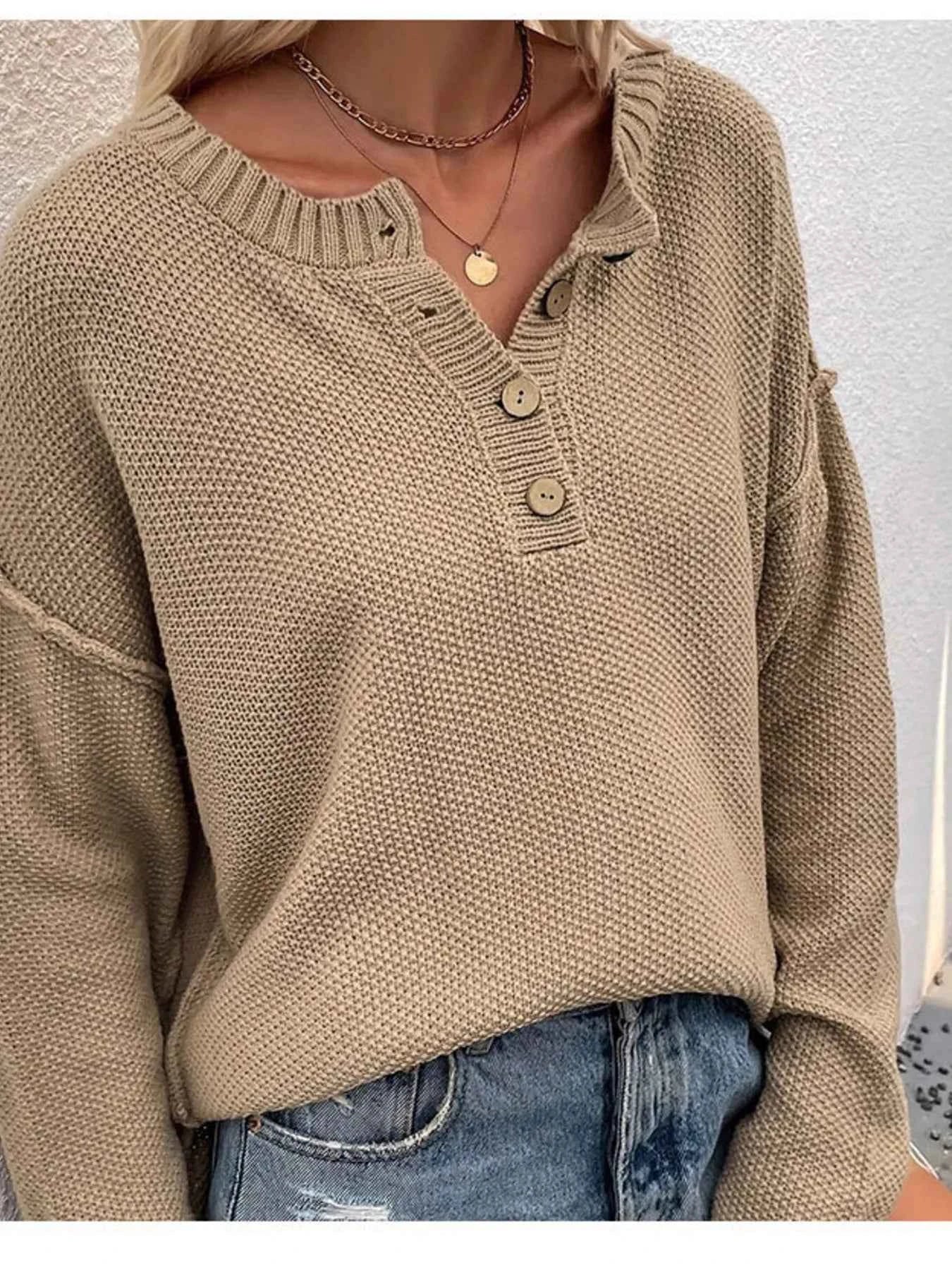 Button Detail Long Sleeve Knit Top Apricot bfbea6be88fe4ecebf9ccb343d1361e5-Max-Origin