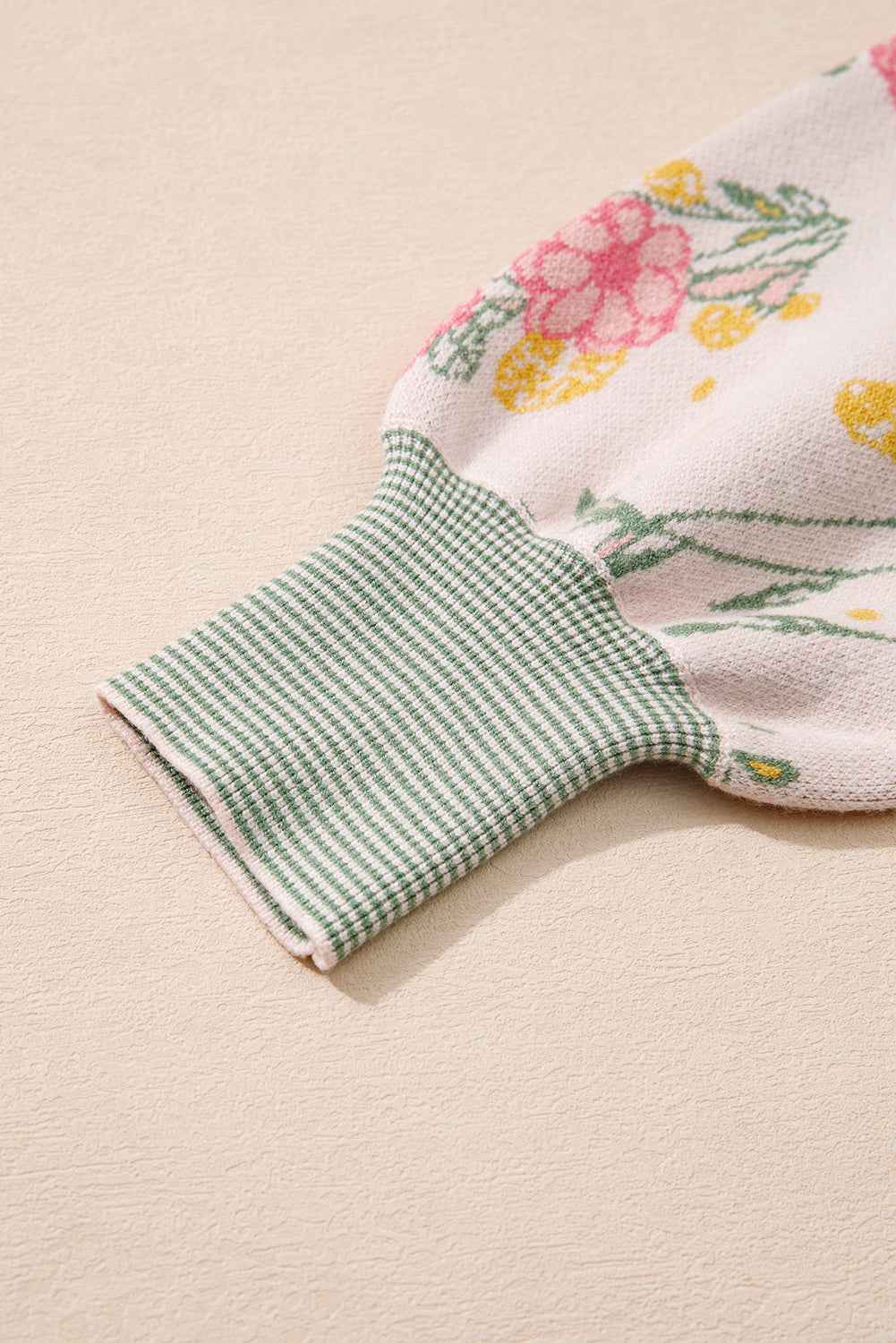 Pink Floral Striped Colorblock V Neck Loose Sweater bfc6c7ca8ccbe400