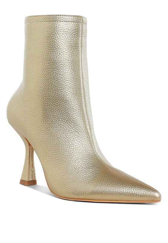Tentia Metallic Pleather Spool Heel Boots Gold c01daed6-8abc-41bc-be50-0bc798f63575