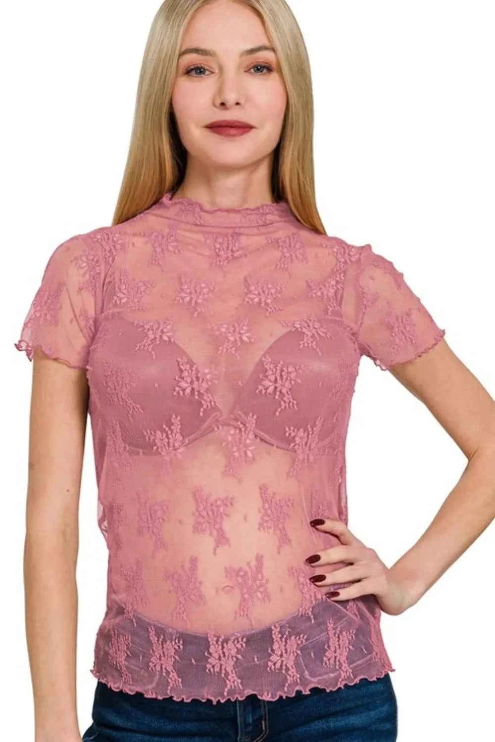 Zenana Lace See-through Layering Short Sleeve Top c036aee5-ca56-4c2d-ba6b-be480e584c7c-Max-Origin