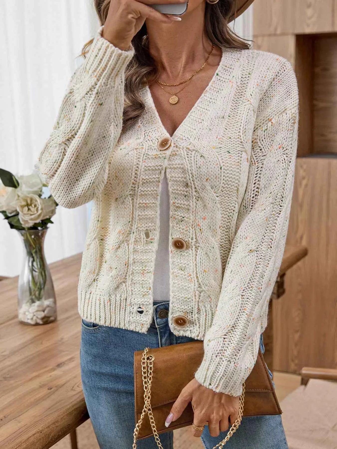 Cable Knit Button-Up Cardigan c135d751536c462da52178e22b57ff60-Max-Origin