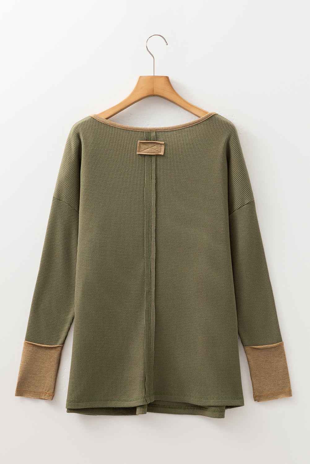 Vineyard Green Waffle Textured Patchwork Tunic Henley Top