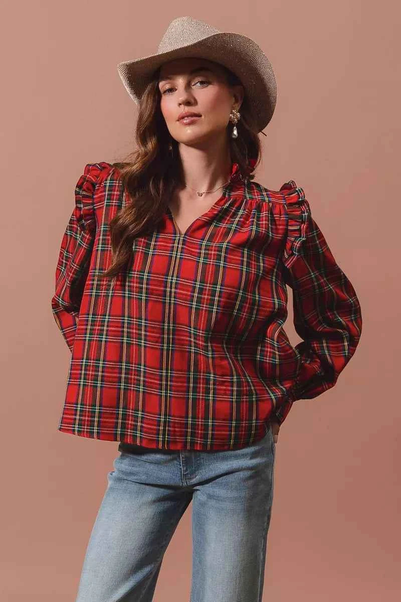 SO ME Christmas Checkered Plaid Smocked Blouse RED MULTI c57670b9642943a6b7bcc4adac381540-Max-Origin