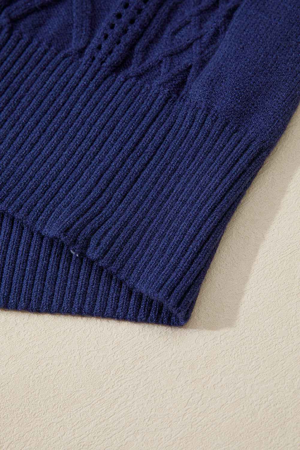 Navy Blue Mix Texture Knit Eyelet Detail Casual Sweater c698a6db9cbb8d9a