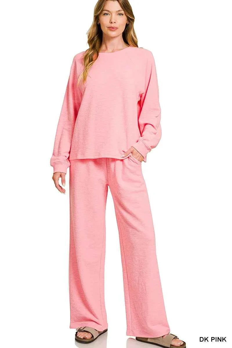 Zenana Slub Long Sleeve Top and Pants Lounge Set DK PINK c6abae5433fd47d281884941077e6211-Max-Origin