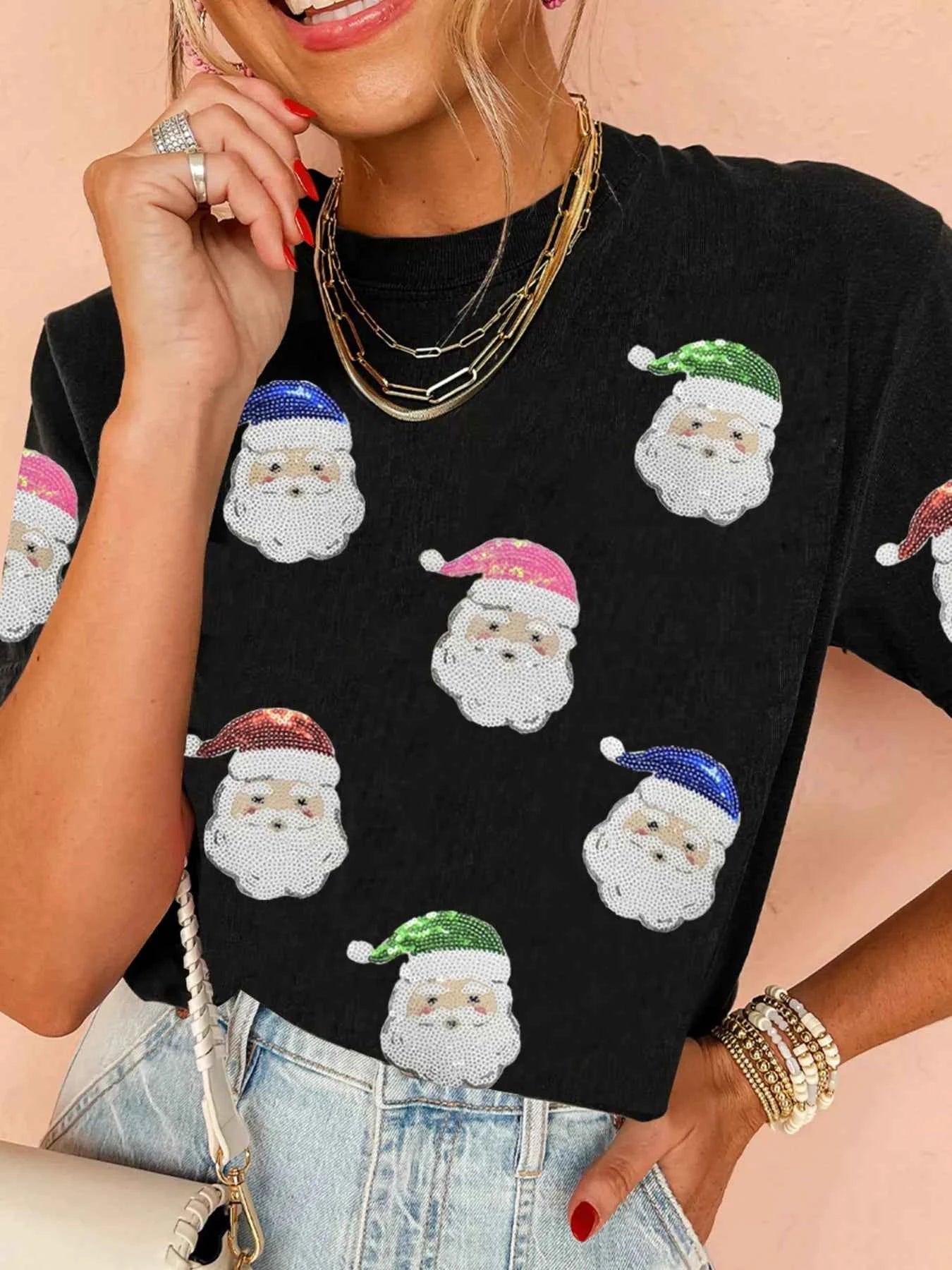 Christmas Santa Sequin Short Sleeve T Shirt c6df259413bd48f78ccf95c67faf3848-Max-Origin