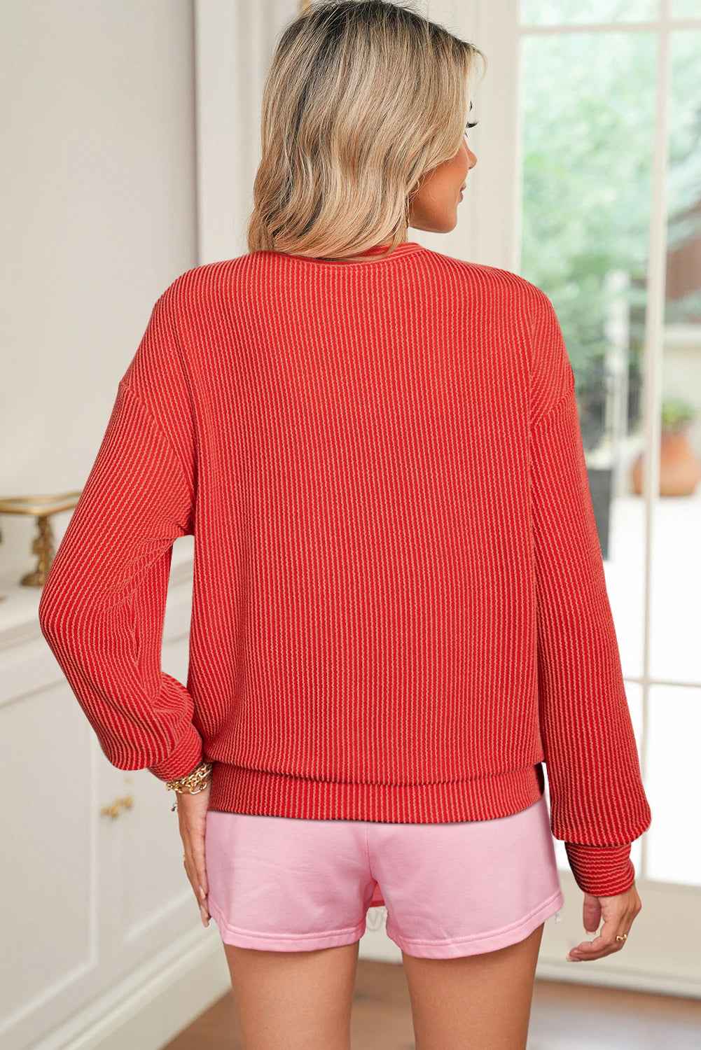 Evergreen Twisted Rib Merry Letter Graphic Loose Long Sleeve Top c7d3eefbd119a0f3