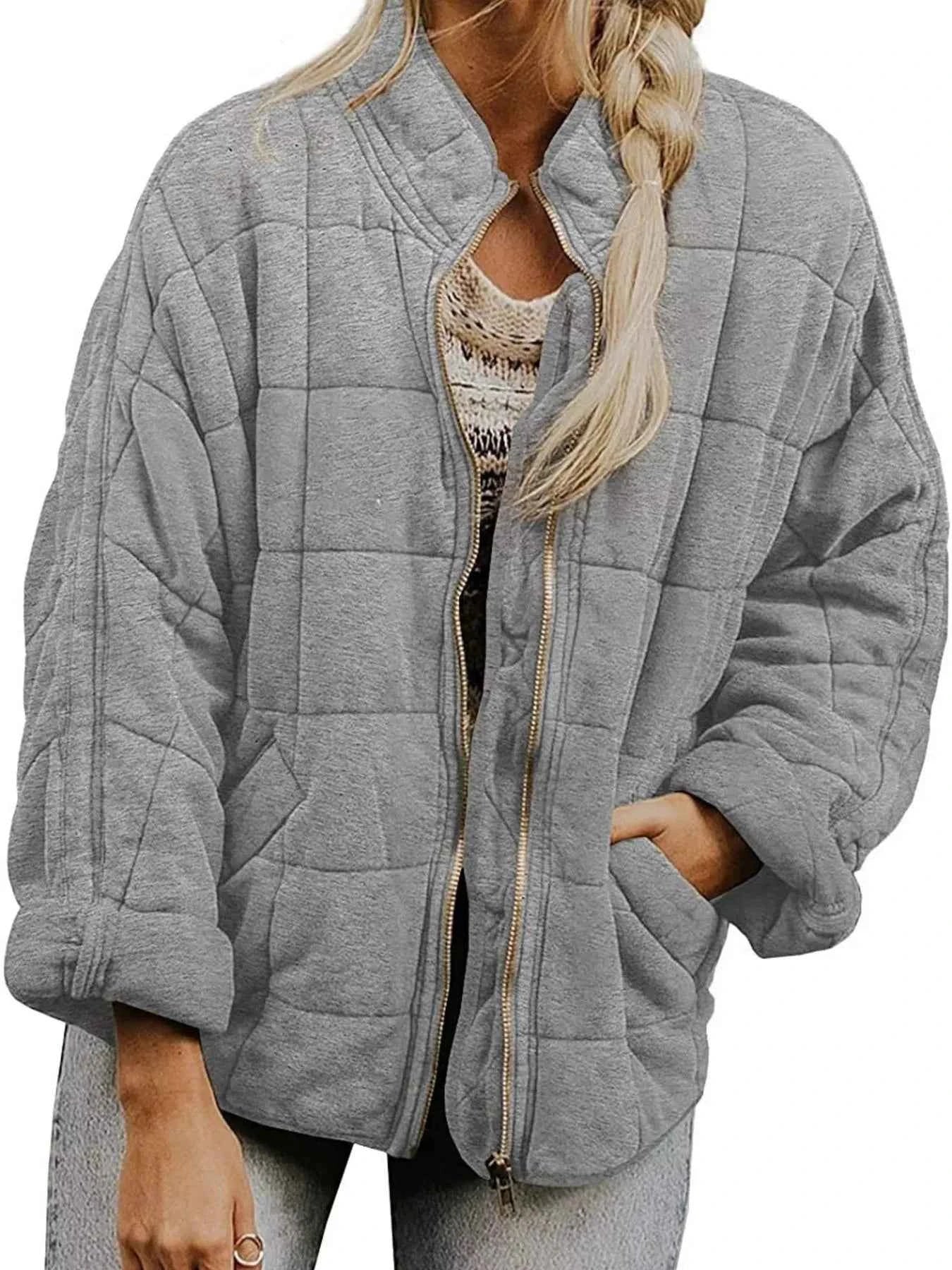 Full Size Zip Up Quilted Bomber Jacket Plus Size Light Gray c8821110-3b65-467d-8587-ee41d3e953e8-Max-Origin