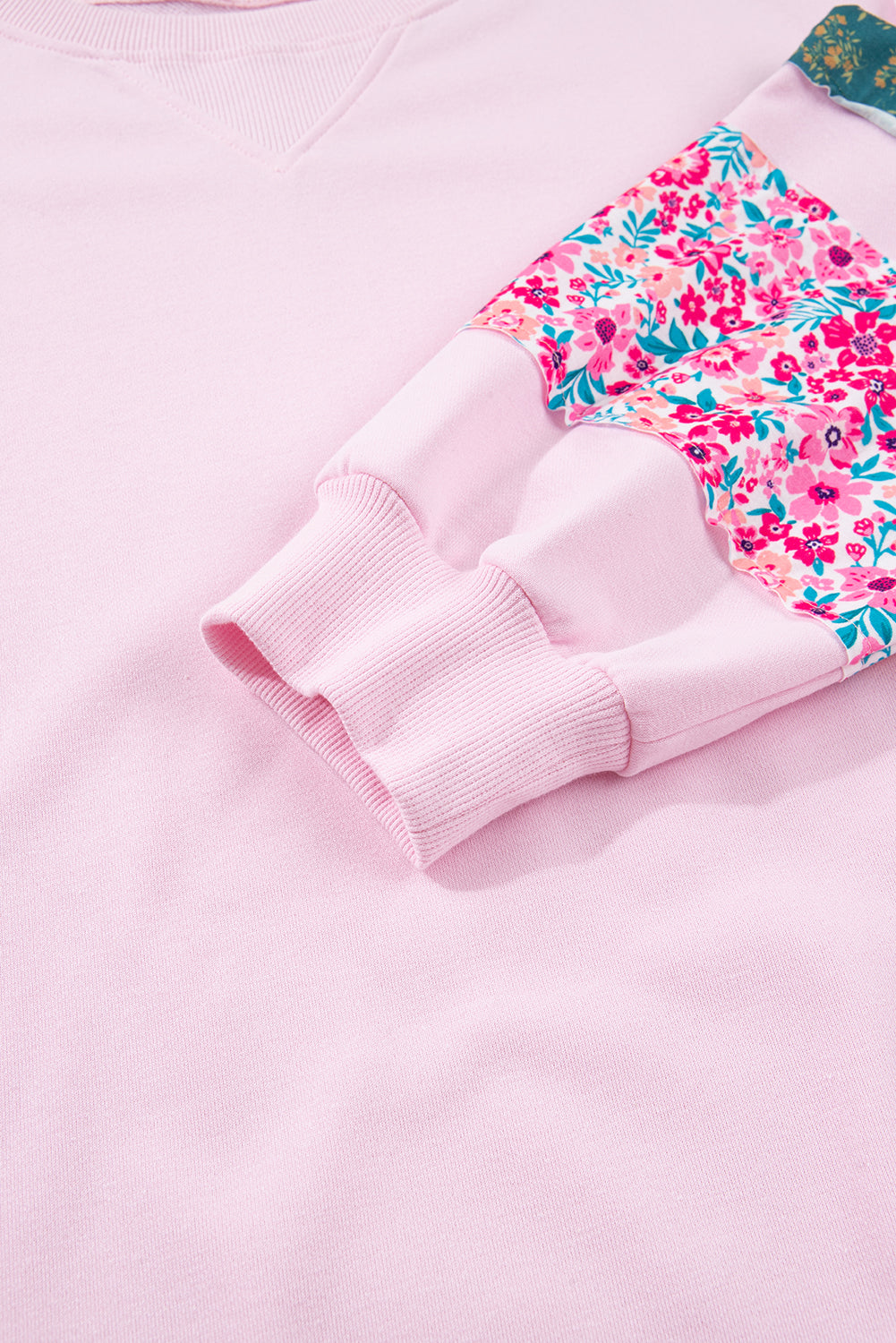 Pink Plus Size Mix Floral Patched Sleeve Ribbed Trim Baggy Sweatshirt c8cb92ff22187c46