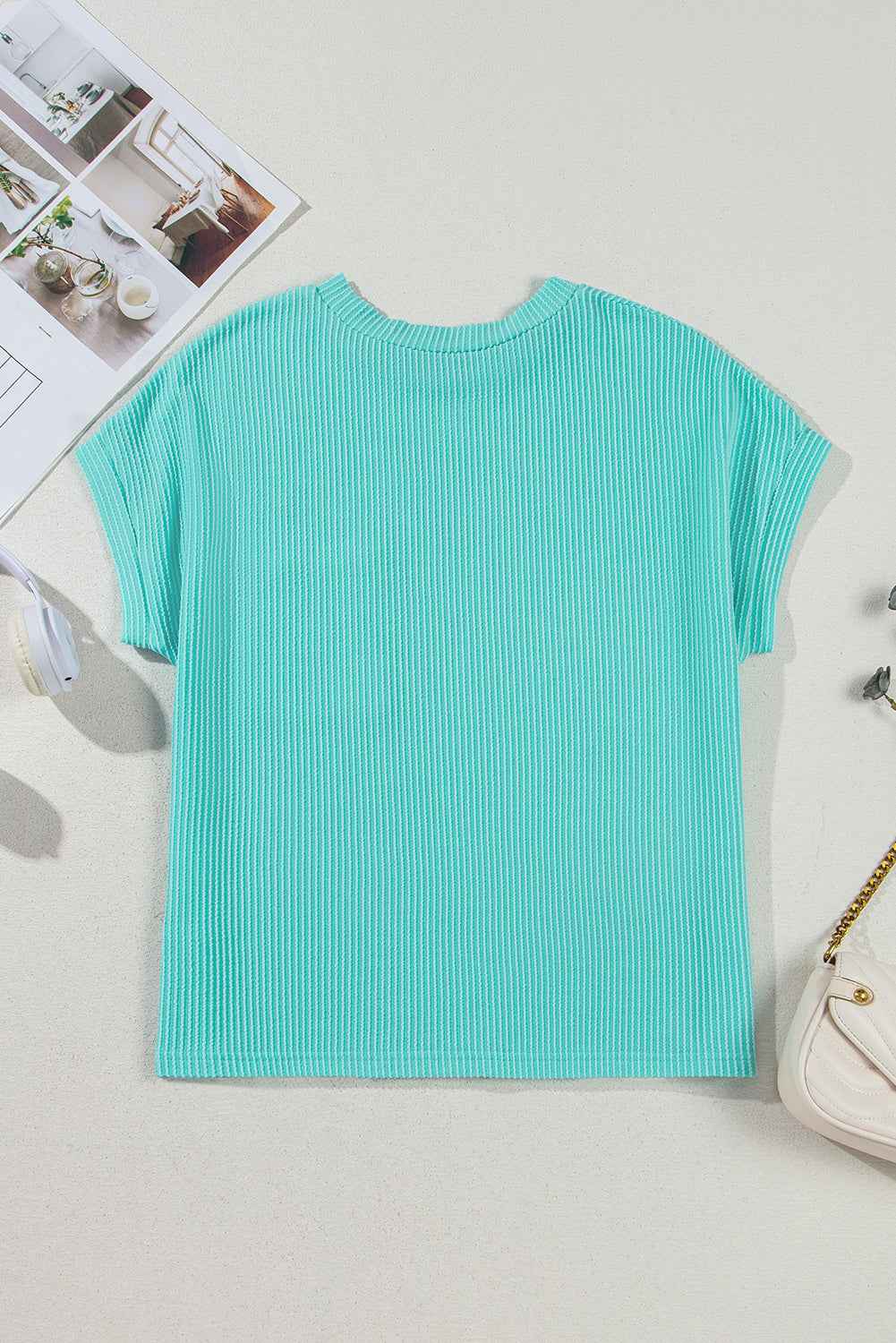 Pink Corded Colorblock Pocket Crew Neck T Shirt c9125cd9f1383658