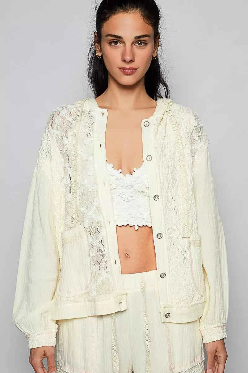 POL Exposed Seam Button Down Hooded Jacket with Lace Detail NATURAL c921764f-63dc-4842-a56a-e8b31786b301-Max-Origin