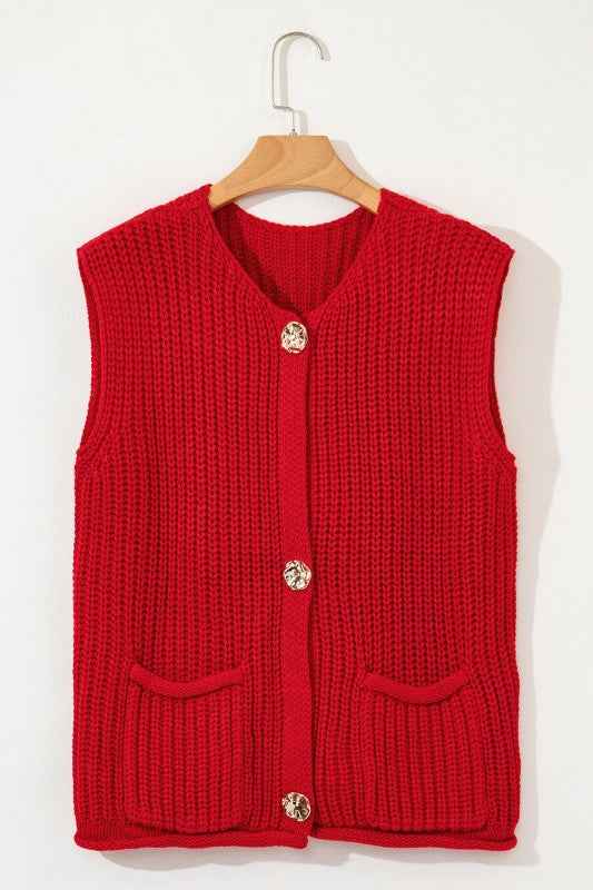 Solid Textured Buttoned Oversized Sweater Vest White c9dc3f59-6bb9-4ce4-b2a8-cab2916ee167