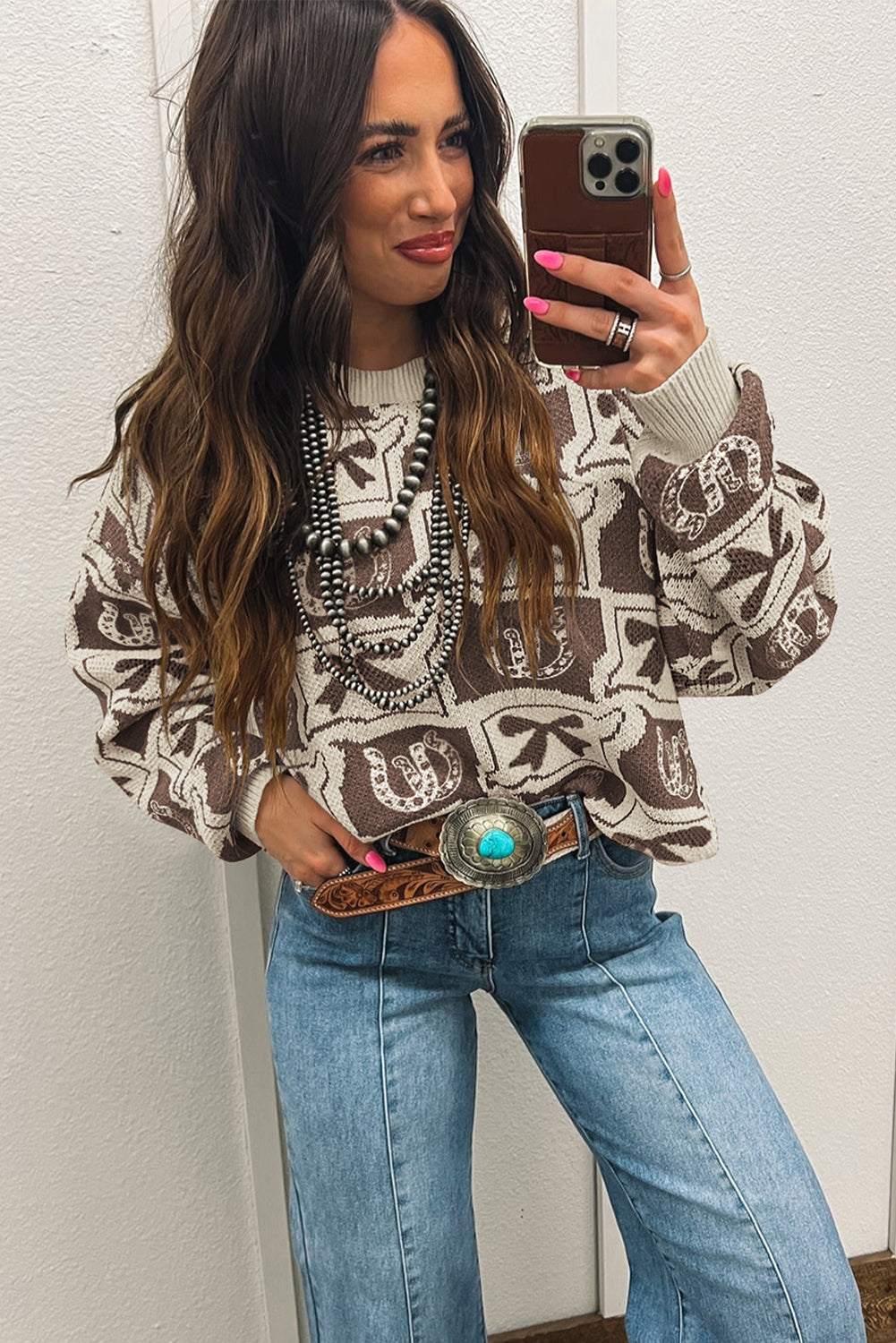 Pink Colorblock Bow Pattern Drop Sleeve Sweater ca174649881d7957