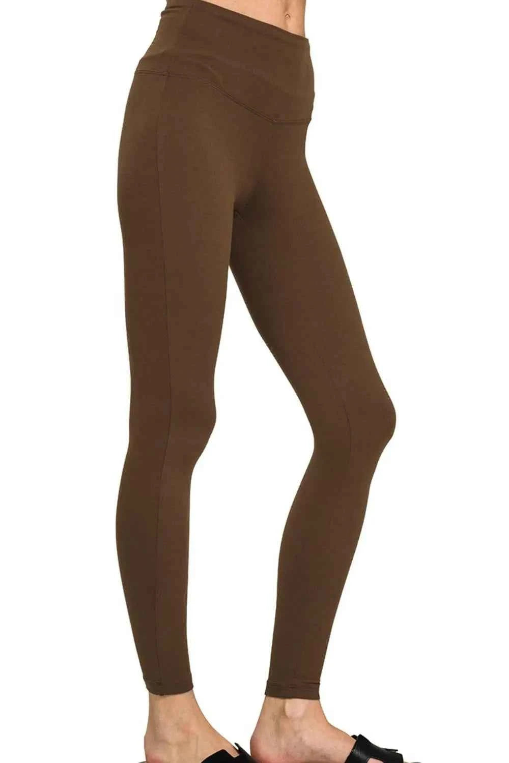 Zenana Premium Microfiber Wide Waistband Leggings BROWN cba591df-e918-4e3b-bab6-b19f3f719636-Max-Origin