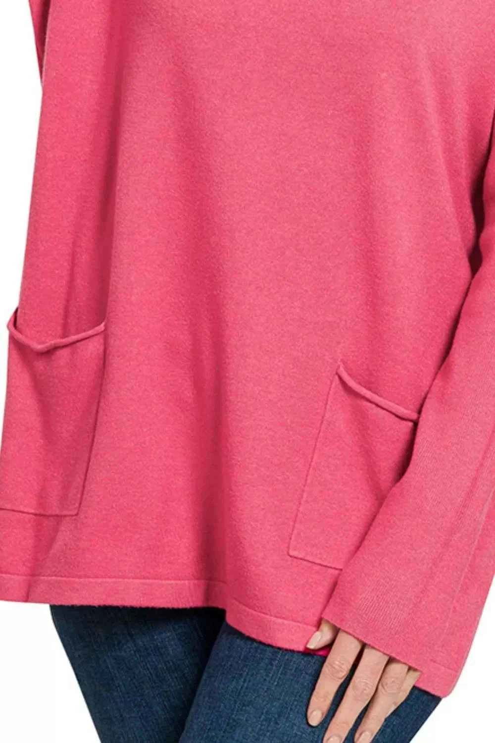 Zenana Viscose Long Sleeve Front Pockets Sweater