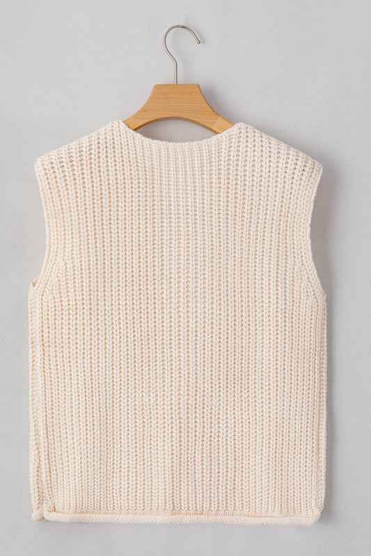 Solid Textured Buttoned Oversized Sweater Vest cd01fd02-a932-49aa-bfe7-585e3be53615
