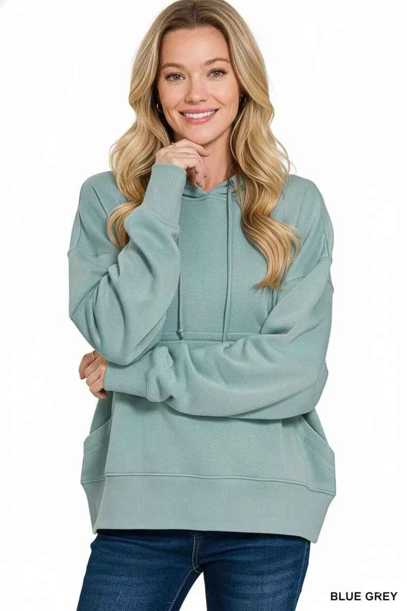 Zenana Oversized Fleece Kangaroo Pocket Hoodie