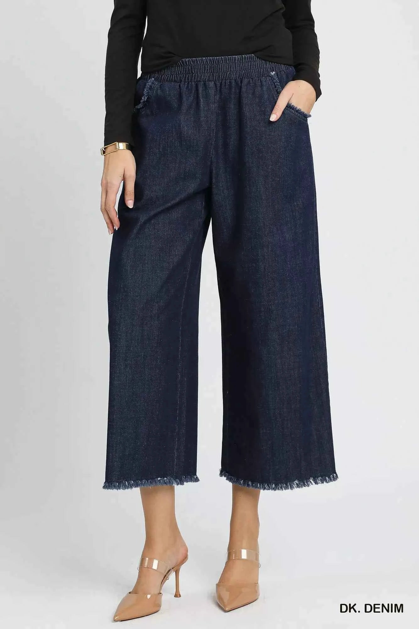 Umgee Washed Fringe Hem Wide Leg Jeans DK. DENIM ce18a771-bc1d-4c8c-8604-83ce8e55658e-Max-Origin