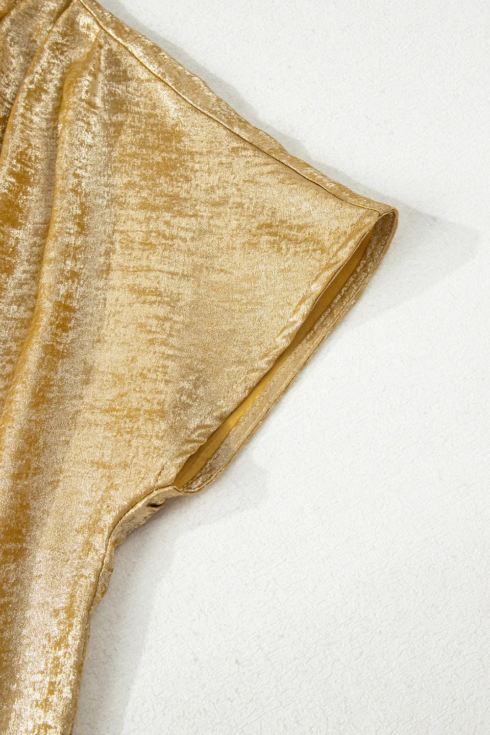 Metallic Gold Short Sleeve Casual Blouse